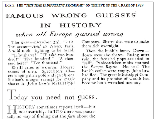 Article from September 1929 Saturday Evening Post downplaying stock market risks.
